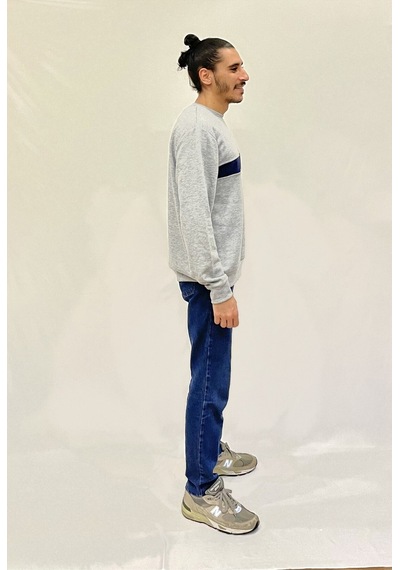 Erkek Bisiklet Yaka Rahat Kalıp 3 İplik Kalın Garnili Sweatshirt Spr24sw35 Gri Melanj