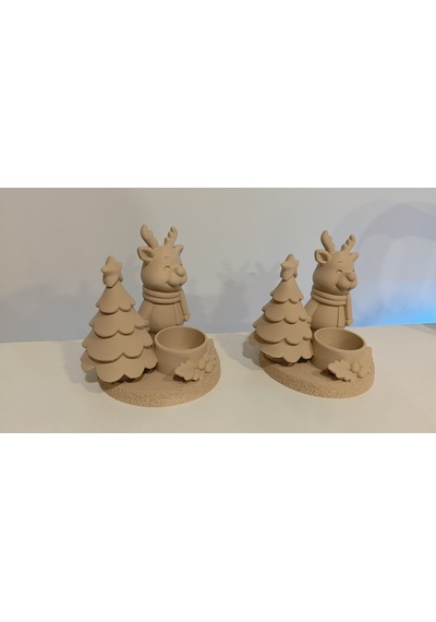 Yılbaşı Temalı Geyik Ve Çam Ağacı Temalı Dekoratif Mumluk 2' Li Set Bej