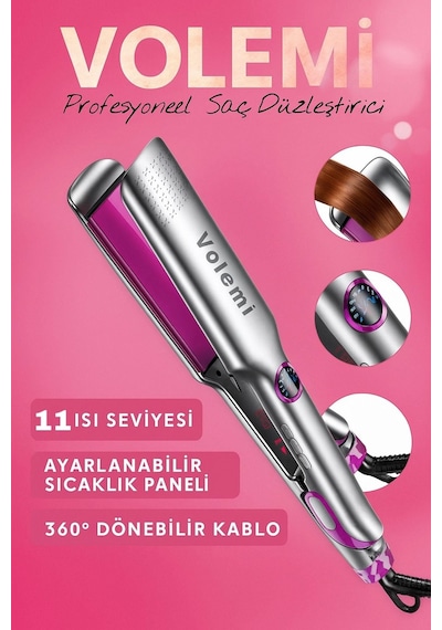 Volemi V-003 Geniş Plakalı Saç Düzleştirici Hızlı Isınma, Dijital Led Ekran, Parlak Ve Pürüzsüz Saçlar
