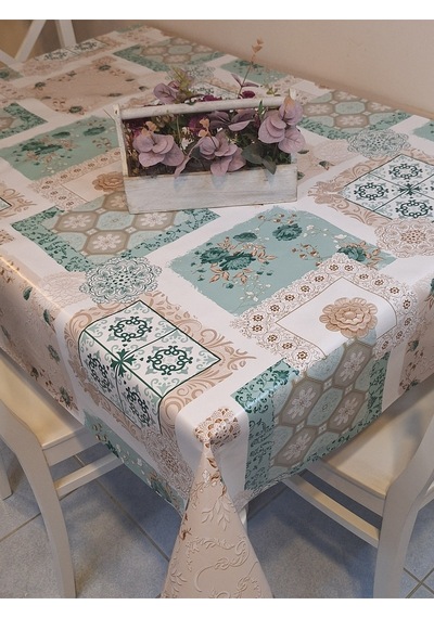 Elyaflı Pvc Muşamba - Desenli Silinebilir Masa Örtüsü Mavi 140 X 240