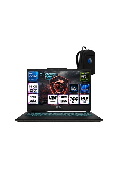 MSI Cyborg 15 A13ve-1252xtrrnp02 i5-13420H 16 GB 1 TB SSD 6 GB RTX4050 15" W11P Dizüstü Bilgisayar
