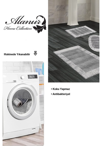 Dekoreko Kaymaz Taban Djt 3 Lü Banyo Paspas Takımı Star Pamuk Karışık Modern 1460 gri
