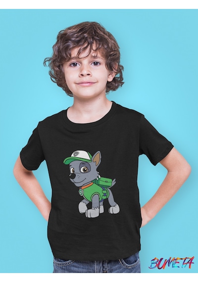 Bumeta Rocky İle Geri Dönüşüm Görevi Paw Patrol Çocuk Tişört T-shirt Siyah
