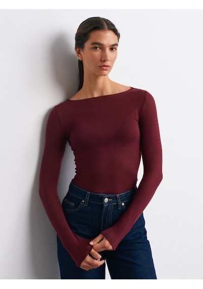 Dilvin 32122 Kayık Yaka Modal Kaşmir Ultra Hafif Bluz-bordo Bordo