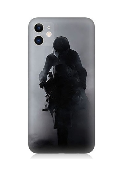 Apple Uyumlu iPhone 11 Uyumlu Motosiklet Sürücüsü Desenli Silikon Kılıf -