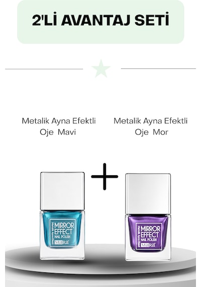 Metalik Ayna Efektli Oje Mavi 15 Ml & Mor 15 Ml 0