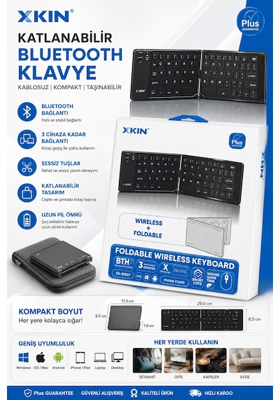 iPhone 12 Uyumlu Bluetooth Mini Klavye Katlanabilir Kompakt Kablosuz