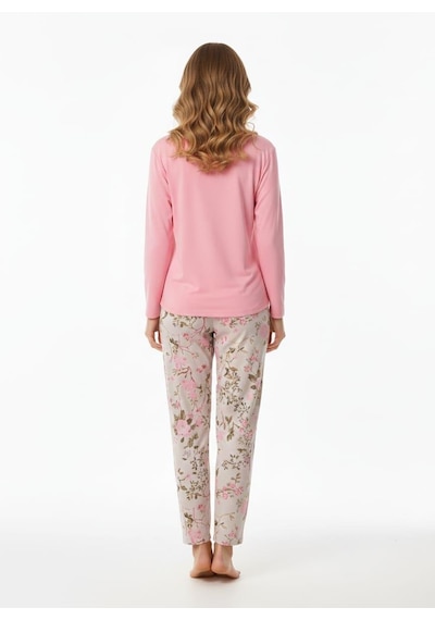Pemilo Kadın 2000-15 Uzun Kol Likralı Pijama Takımı PEMBE