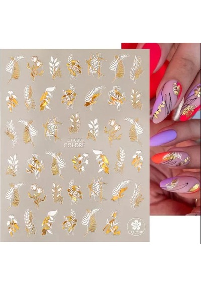BORN PRETTY YAPRAK DESENLİ BEYAZ GOLD STICKER