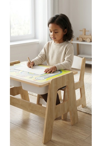 Fida Montessori Çocuk Masa Sandalye Takımı Ahşap Aktivite Masası