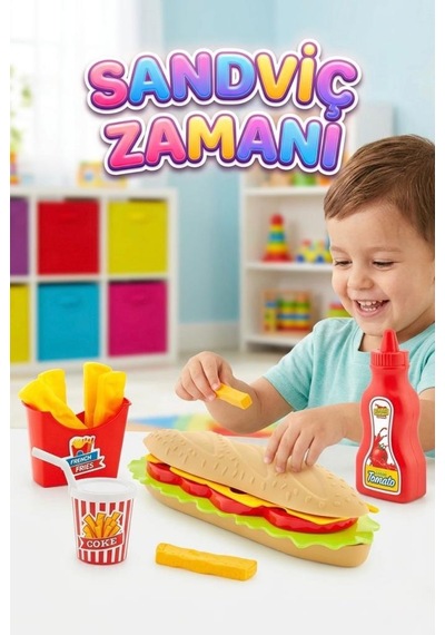 Küçük Şeflerin Eğlenceli Fast Food Seti Sandviç Zamanı: 4 Parça Renkli Ve Eğitici Oyuncak Seti