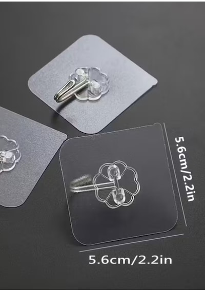 Kendinden Ultra Güçlü Yapışkanlı Tekli Askı Delmeden Montaj, Suya Dayanıklı, Paslanmaz Kanca şeffaf