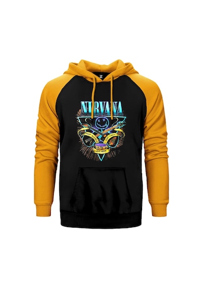 Nirvana Poster Sarı Renk Reglan Kol Kapşonlu Sweatshirt Sarı
