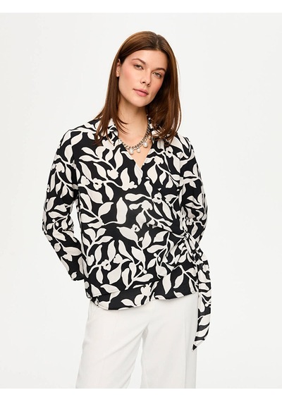 Monochrome Desen Beli Bağcık Detaylı Uzun Kol Bluz S26blz018 Us26blz01810 Siyah
