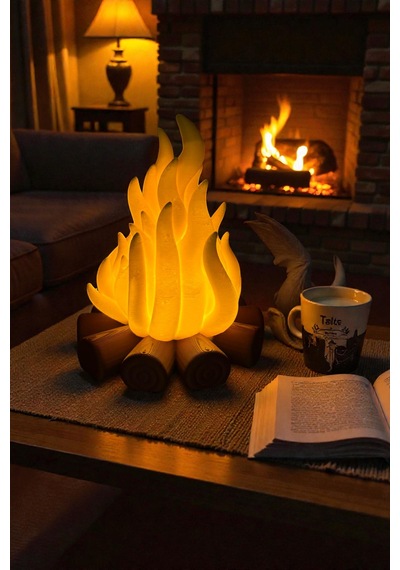 3d Baskı 16 Cm Kamp Ateşi Led Mum Dekoratif Tealight Gece Lambası Masa Üstü Aydınlatma Sarı-16cm