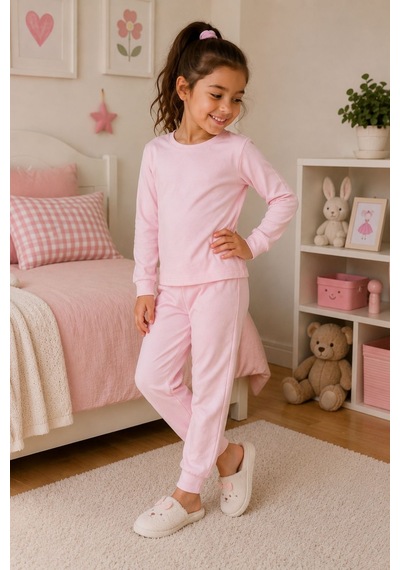 Zuzunga Soft Pink %100 Pamuk Basic Kız Çocuk Pijama Takımı Pembe