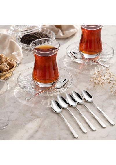 Lexroo Çay Kaşığı, 6'lı Paslanmaz Çelik Kaşık Seti, Gümüş Metal 10 Cm, 6 Adet