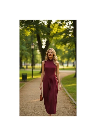 Zdnjeans Pileli Bordo Uzun Elbise
