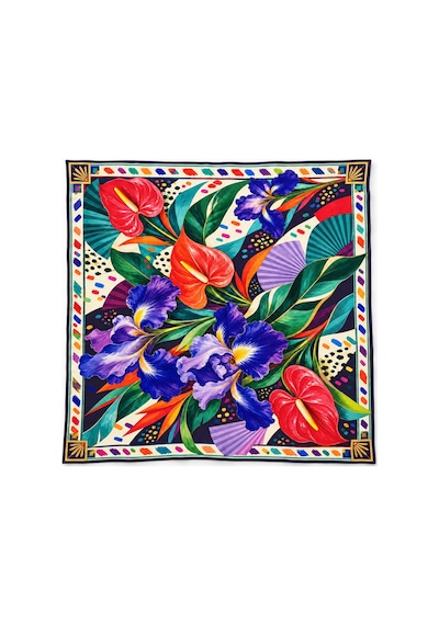 Tarzını Seç Tarzınıseç Seksenler Retro Tropikal Çiçek Desenli Fular 70 X 70 Cm