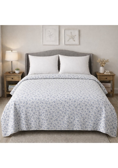 King Size Desenli Pike Yatak Örtüsü Çift Kişilik 240x260 Cm Beyaz - Indigo