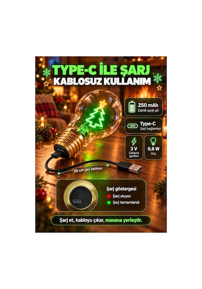Çam Ağacı Neon Dekoratif Masa Lambası Ampul Şeklinde Yeni Nesil Aydınlatma Yılbaşı Aydınlatma Çok Renkli