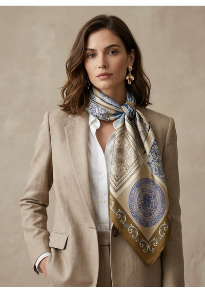 Çini Sırrı Scarf Desen 90x90cm Eşarp/fular Bej