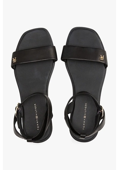 Tommy Hilfiger Kadın Th Ankle Strap Deri Sandalet - Siyah Triple Black