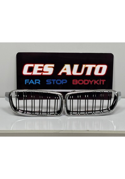Bmw 3 Serisi F30 2012-2018 Krom Siyah Çift Çıta Panjur Böbrek Seti