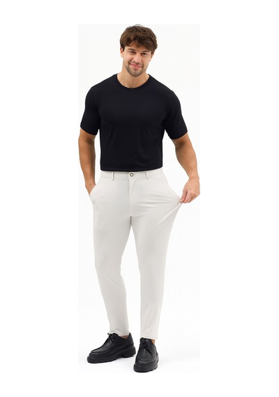 Goffra Erkek Streç Kumaş Relaxed Beli Lastikli Pantolon Açık Gri