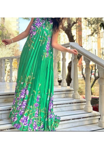 Lasorella Butik Yeşil Çiöek Desenli Astarsız Saten Elbise Yeşil Lasorella Butik Yeşil Çiöek Desenli Astarsız Saten Elbise Yeşil