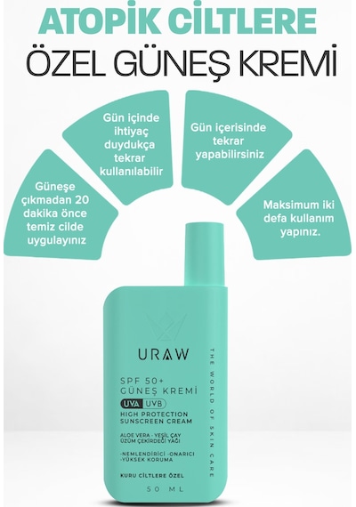 Uraw Aloe Vera Kuru Atopik Ciltlere Özel Doku Yenileyici Güneş Kremi SPF50+ 50 ML