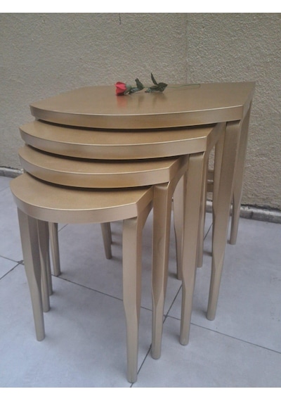Zigon Ilgz 90552 D Model Klasik Sehpa Ahşap Kayın Retro Ayak Kaplama Parlak Gold Sarı