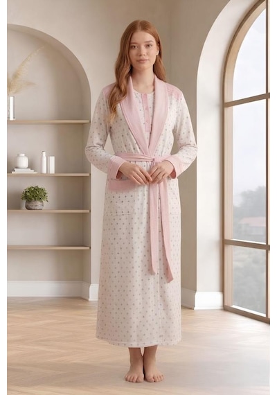 Mecit Pijama Mecit 6360 Pembe Kadın Sabahlık Pijama Gecelik Set