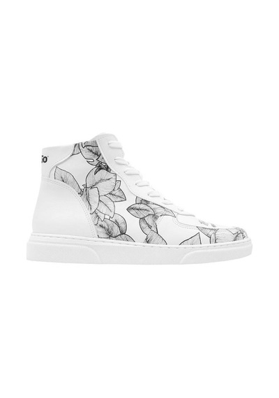 Kadın Vegan Deri Beyaz High Sneakers - Elephants Never Forget Tasarım Çok Renkli
