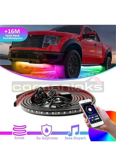 Araç Altı Rgb Led Aydınlatma Şerit Led 4'Lü Set App Kontrollü