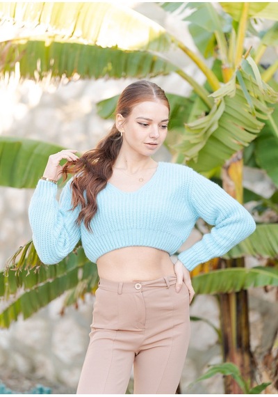 Örme Crop Kazak Bebek Mavi