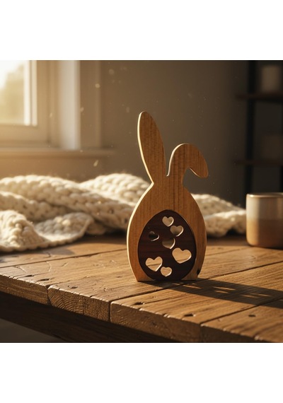 Simdale Wood İsimli Ahşap Tavşan Ve Kalp Motifli Kırmızı Yumurta