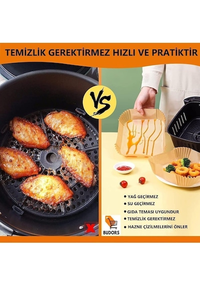 Ayrex Airfryer Pişirme Kağıdı 50 Adet Airfrey Yagli Kagit Pisirme Kagidi Fritoz Air Fryer Hava Fritözü