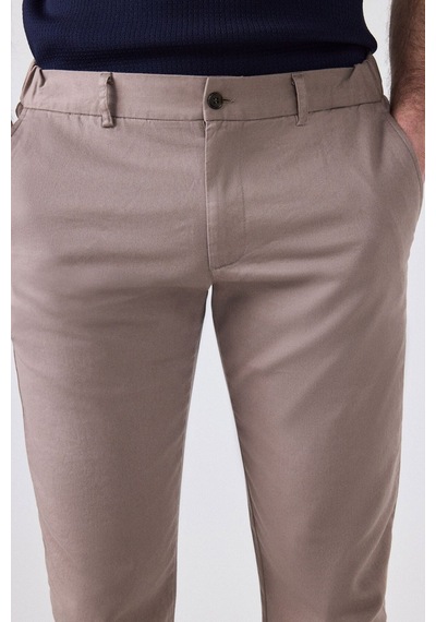 D's Damat Ds Damat Slim Fit Bej Armürlü Yan Beli Lastikli Esnek Likralı Yandan Cepli Chino Pantolon 2HCC3ORT20001 Bej