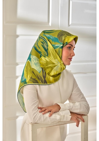 Silk Home Twill İpek Eşarp 11480-80 Yağ Yeşili, Asit, Butter Yellow, Petrol Yeşili