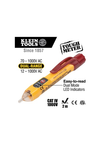 Kleın Tools Temassız Gerilim Kontrol Cihazı, İki Ölçüm Aralığı, 12-1000 V Ac, Kırmızı