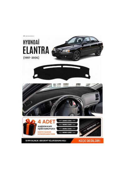 Hyundai Elantra 1997-2006 Uyumlu Torpido Örtüsü, Torpido Kılıfı - Siyah Gri