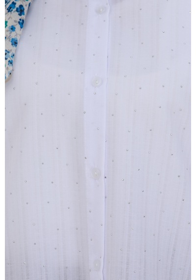 Sevitli Göğüsü Taş Detaylı Oversize Tunik-beyaz-5229 Beyaz