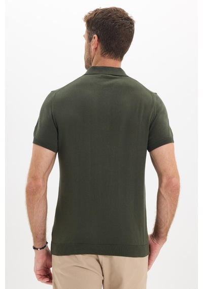 Tudors Erkek Slim Fit Dar Kesim Pamuklu Örme Triko Haki Polo Yaka Tişört-50721