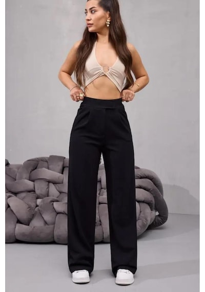 Fit Women Kadın Likralı Cırt Kapamalı Palazzo Pantolon 4433 Siyah