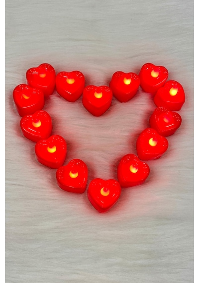 7 Adet Kırmızı Kalpli Ledli Mum, Tealight Mum Pilli, Led Işıklı, Kutlama, Doğum Günü, Kına, Düğün