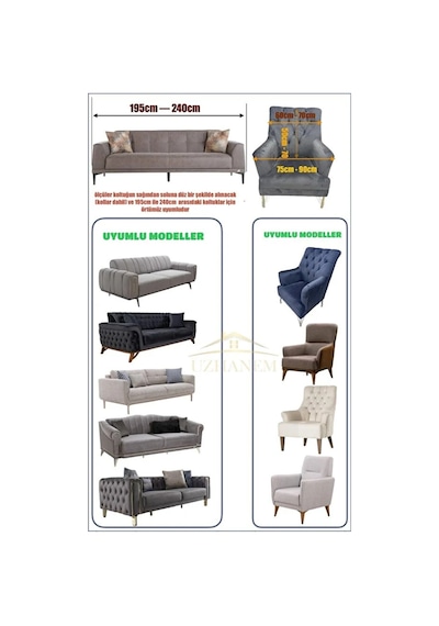 Jakarli 3+3+1+1 Lastikli Koltuk Kılıfı Esnek, Leke Tutmaz, Krem - 815954100 Krem