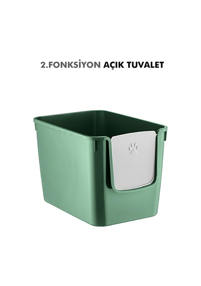 Hz-500 Xxl 3 Fonksiyonlu Kedi Tuvaleti, Kapalı/açık Tuvalet Ve Taşıma Çantası, 56x40x43 Cm Yeşil