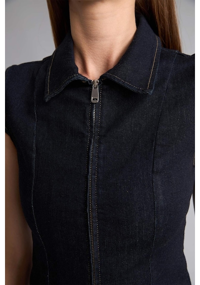 Defacto Gömlek Yaka Fermuarlı İndigo Mini Jean Elbise H6340ax26aunm82 Mavi-nm82
