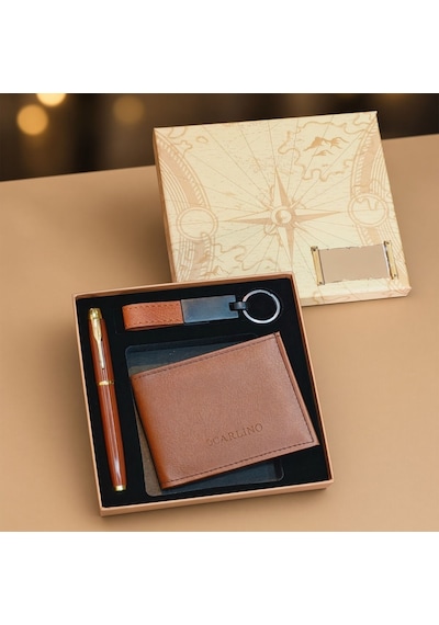 Taba Cüzdan Roller Kalem Ve Deri Anahtarlık